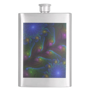 Colourful Luminous Abstract Modern Trippy Fractal Hip Flask