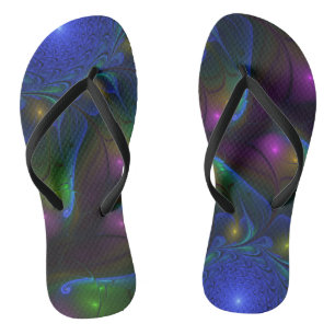 Colourful Luminous Abstract Modern Trippy Fractal Jandals