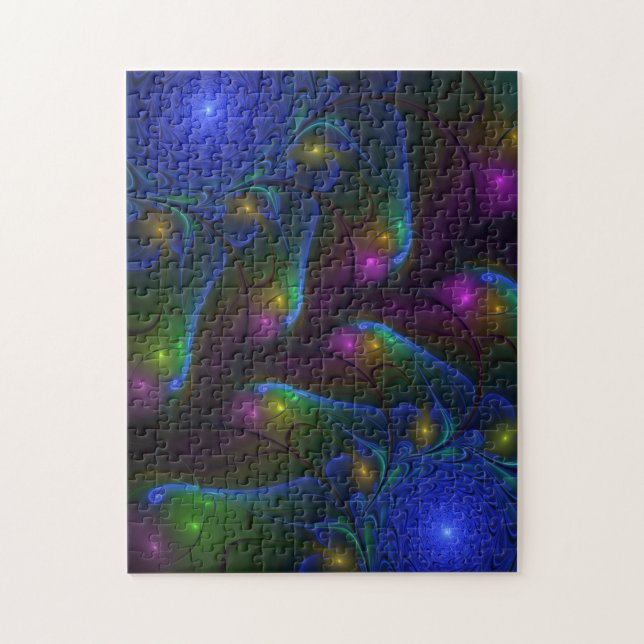 Colourful Luminous Abstract Modern Trippy Fractal Jigsaw Puzzle (Vertical)
