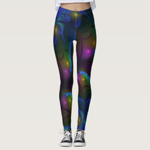 Colourful Luminous Abstract Modern Trippy Fractal Leggings