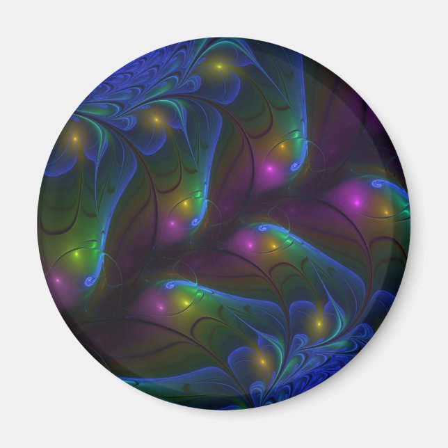 Colourful Luminous Abstract Modern Trippy Fractal Magnet (Front)