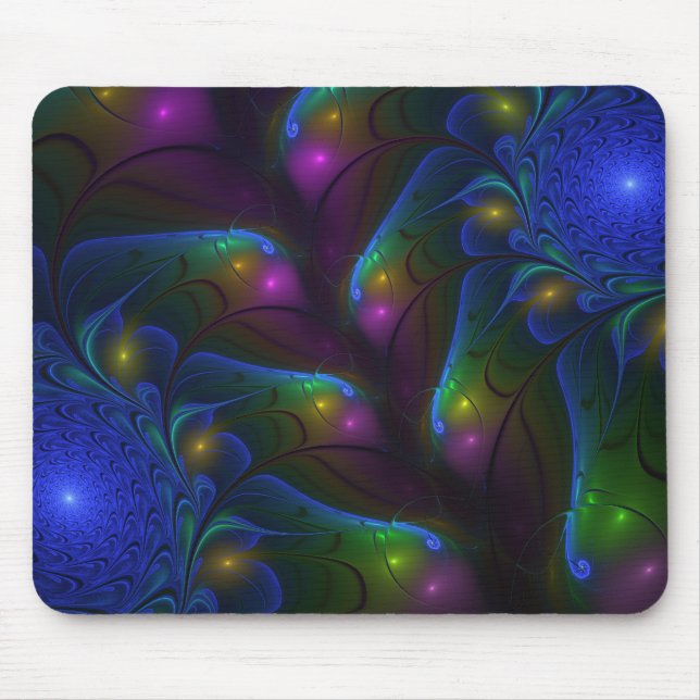 Colourful Luminous Abstract Modern Trippy Fractal Mouse Pad (Front)