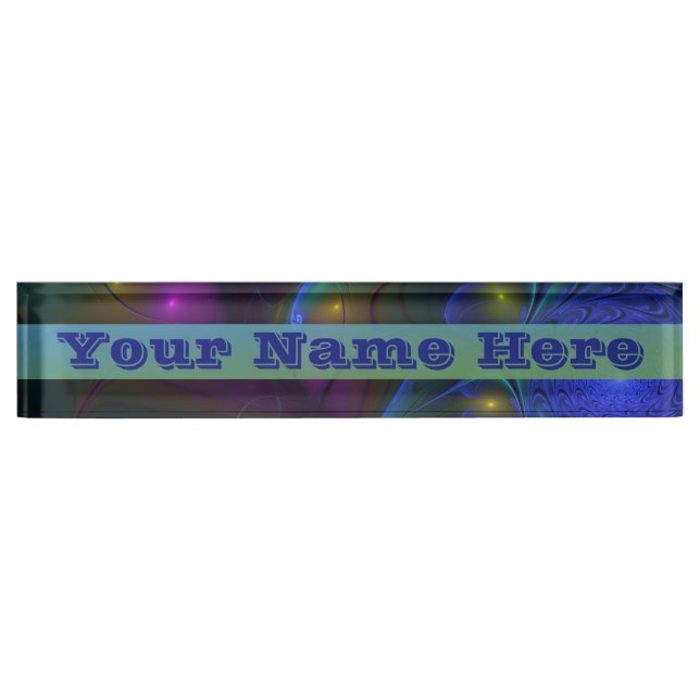 Colourful Luminous Abstract Modern Trippy Fractal Nameplate (Front)