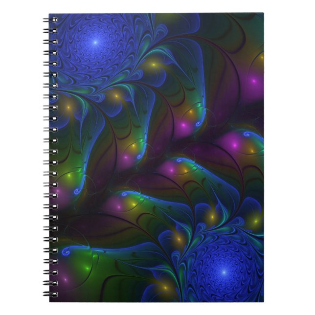 Colourful Luminous Abstract Modern Trippy Fractal Notebook (Front)