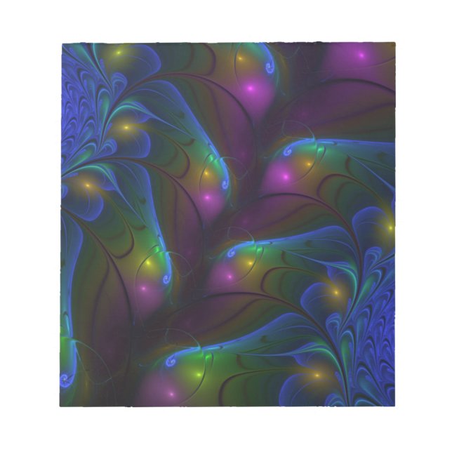 Colourful Luminous Abstract Modern Trippy Fractal Notepad (Front)