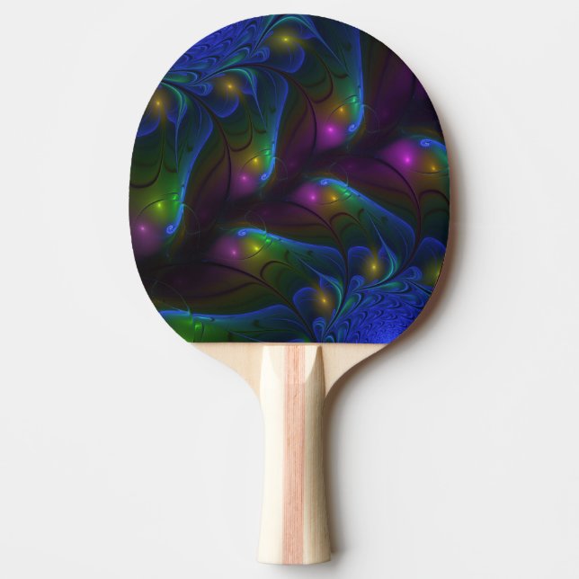 Colourful Luminous Abstract Modern Trippy Fractal Ping Pong Paddle (Front)