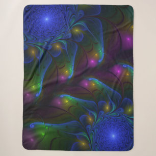 Colourful Luminous Abstract Modern Trippy Fractal Sherpa Blanket