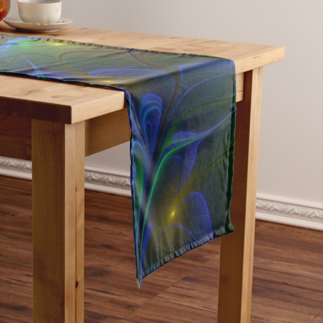 Colourful Luminous Abstract Modern Trippy Fractal Short Table Runner (In Situ)