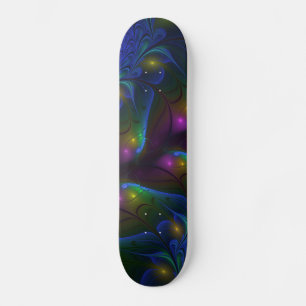 Colourful Luminous Abstract Modern Trippy Fractal Skateboard