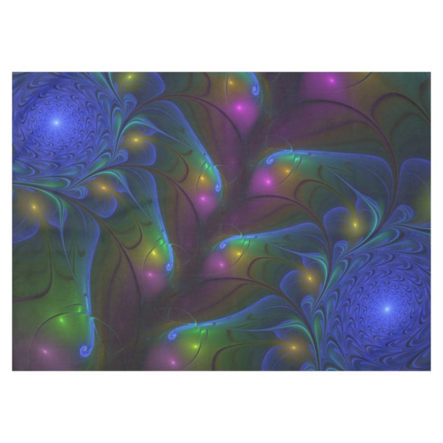 Colourful Luminous Abstract Modern Trippy Fractal Tablecloth (Front (Horizontal))