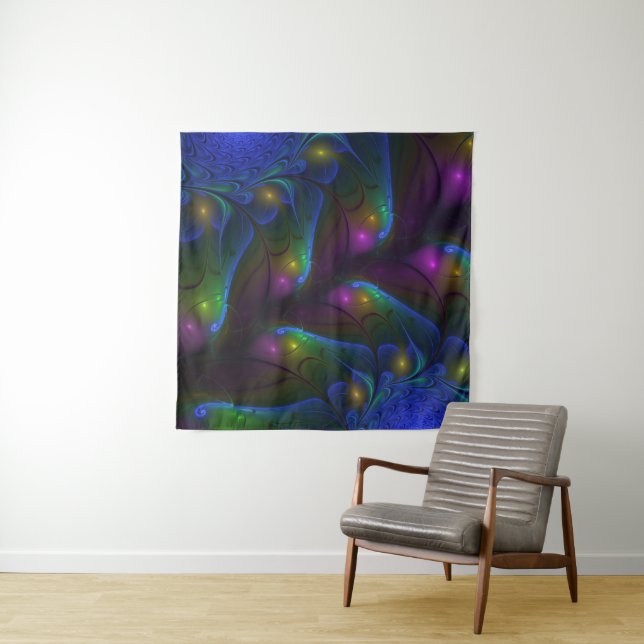Colourful Luminous Abstract Modern Trippy Fractal Tapestry (In Situ)