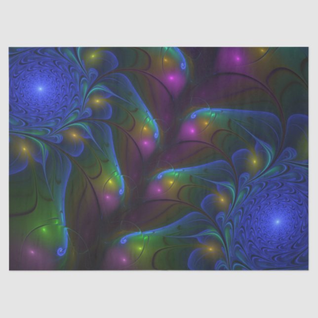 Colourful Luminous Abstract Modern Trippy Fractal Tissue Paper (Front)