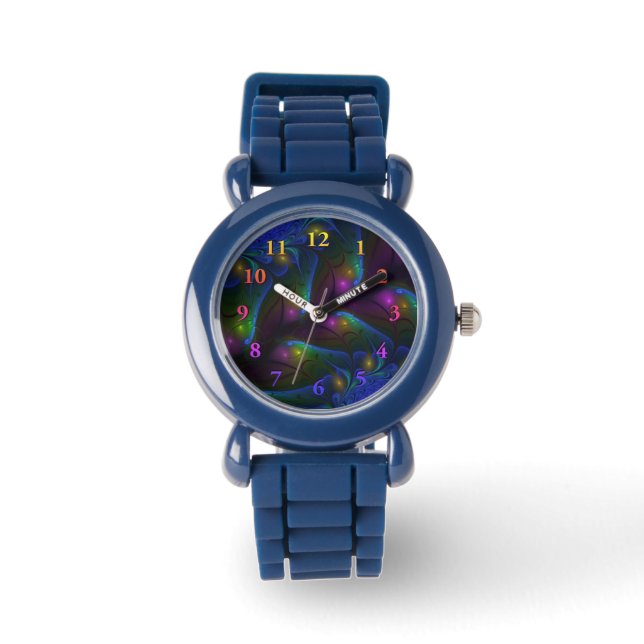 Colourful Luminous Abstract Modern Trippy Fractal Watch (Front)