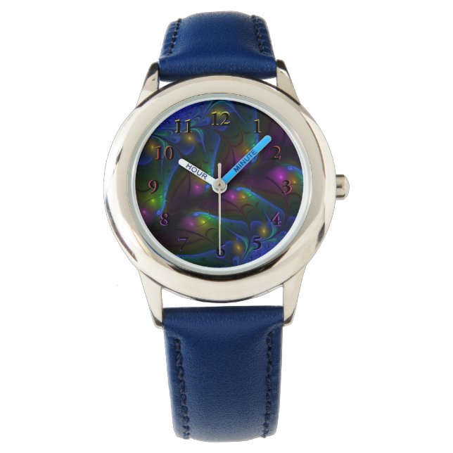 Colourful Luminous Abstract Modern Trippy Fractal Watch (Front)