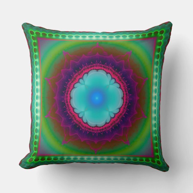 Colourful luminous fractal ornament cushion (Front)