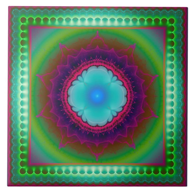 Colourful luminous fractal ornament  tile (Front)