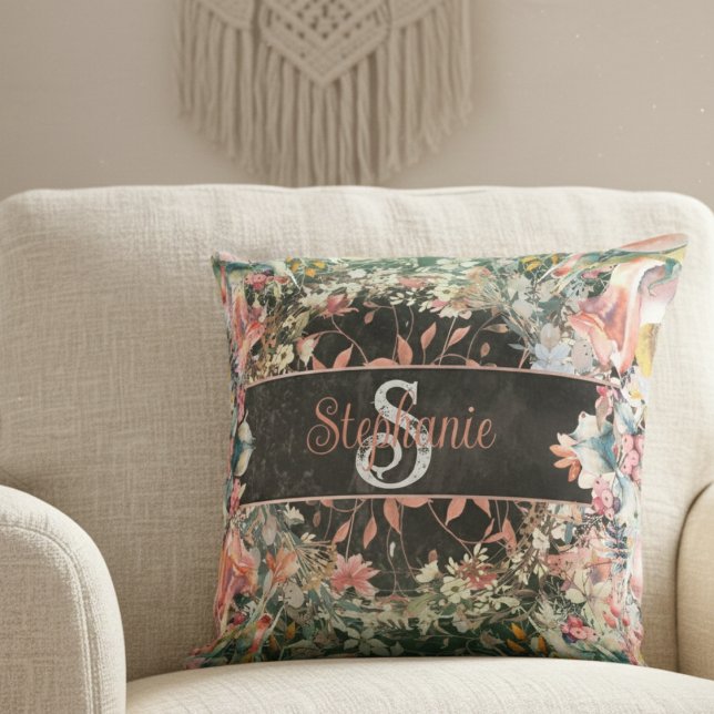 Colourful Lush Watercolor Flowers Personalised Cushion (Creator Uploaded)