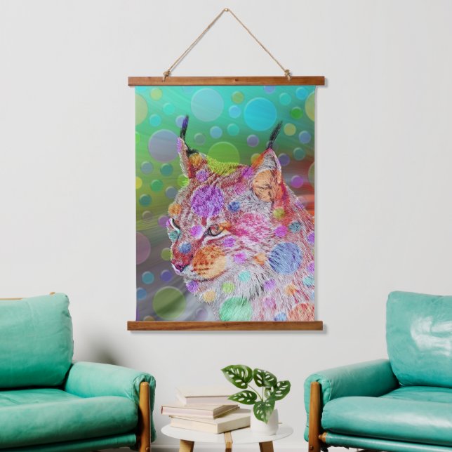 Colourful Lynx portrait, abstract art  Hanging Tapestry (Living Room)