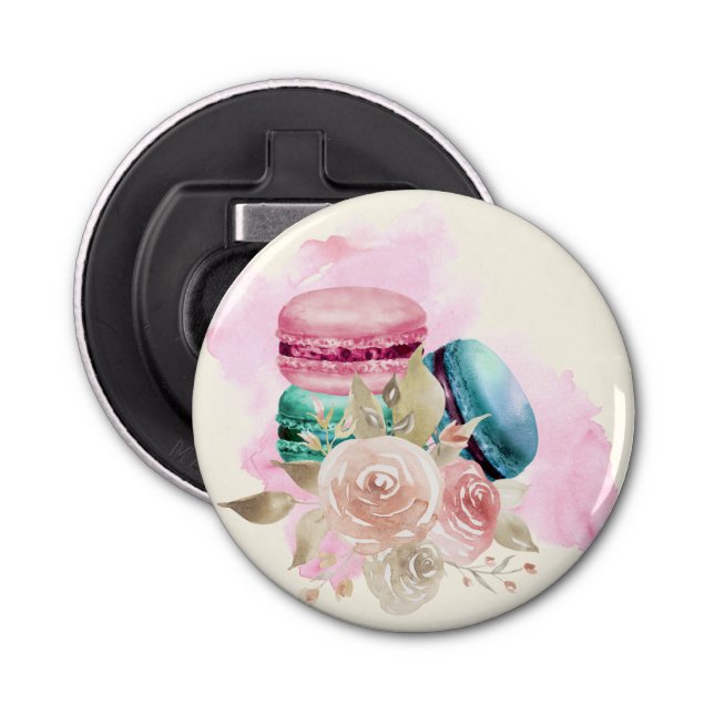 Colourful Macarons and Flowers Watercolor Bottle Opener (Front)