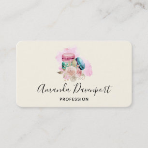 Colourful Macarons and Flowers Watercolor Business Card