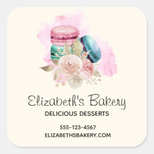 Colourful Macarons and Flowers Watercolor Business Square Sticker