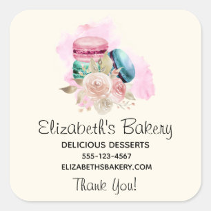 Colourful Macarons and Flowers Watercolor Business Square Sticker