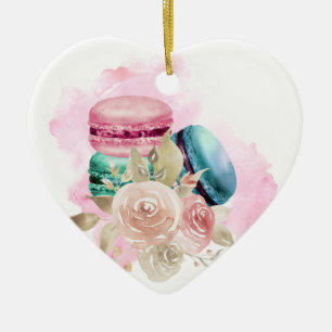  Colourful Macarons and Flowers Watercolor Ceramic Tree Decoration