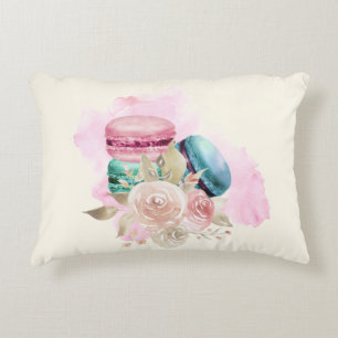 Colourful Macarons and Flowers Watercolor Decorative Cushion
