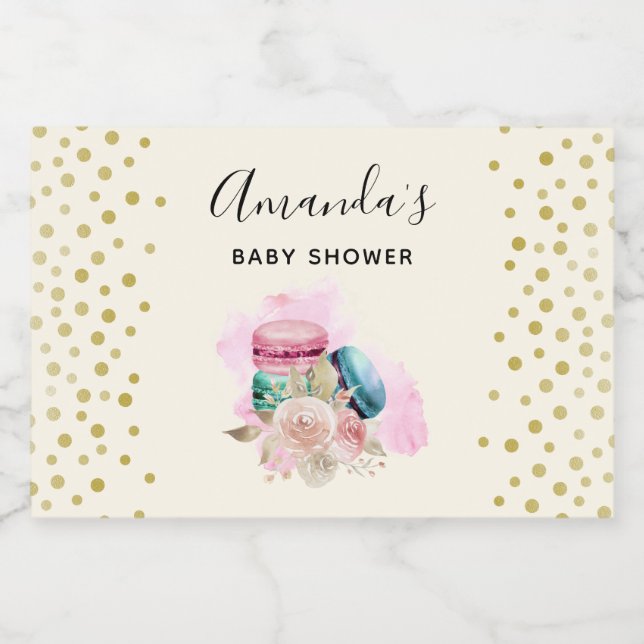 Colourful Macarons and Flowers Watercolor Food Label (Single Label)