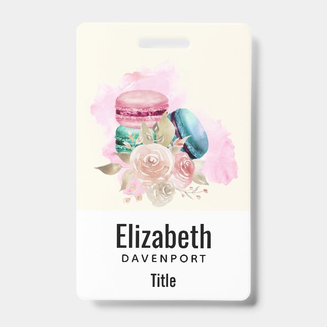 Colourful Macarons and Flowers Watercolor ID Badge (Front)
