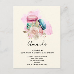 Colourful Macarons and Flowers Watercolor Invitation Postcard