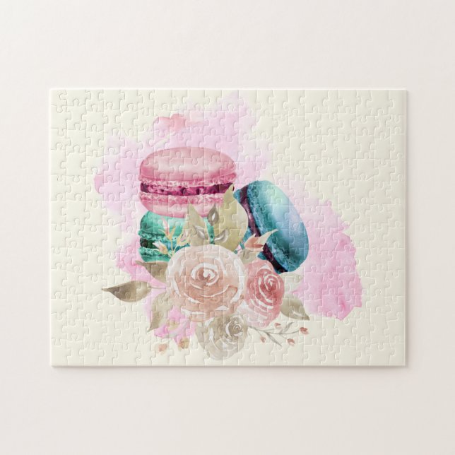 Colourful Macarons and Flowers Watercolor Jigsaw Puzzle (Horizontal)