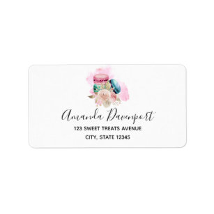 Colourful Macarons and Flowers Watercolor Label
