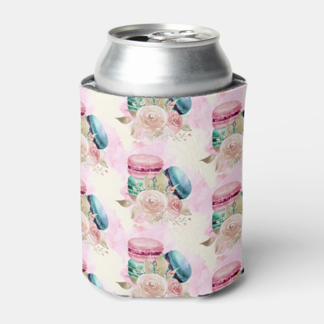Colourful Macarons and Flowers Watercolor Pattern Can Cooler (Can Front)