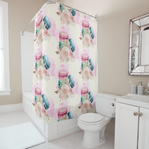 Colourful Macarons and Flowers Watercolor Pattern Shower Curtain