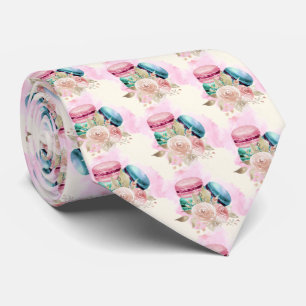 Colourful Macarons and Flowers Watercolor Pattern Tie