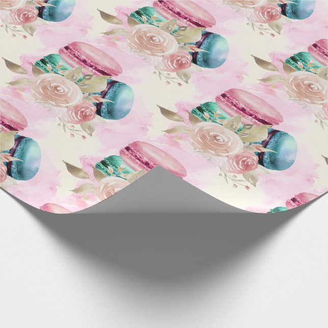 Colourful Macarons and Flowers Watercolor Pattern Wrapping Paper (Corner)
