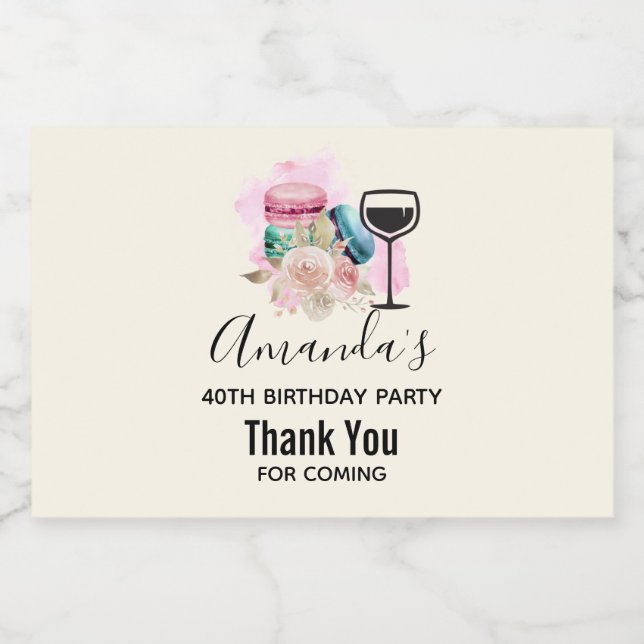 Colourful Macarons and Flowers Watercolor Sparkling Wine Label (Single Label)