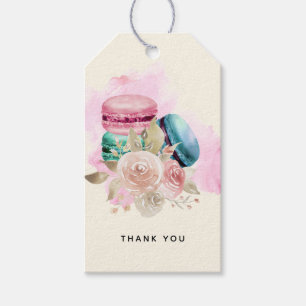 Colourful Macarons and Flowers Watercolor Thank Yo Gift Tags