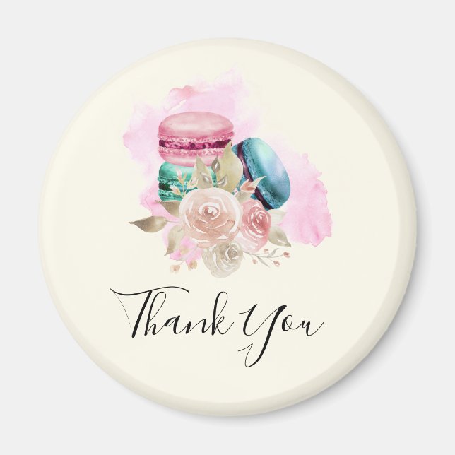 Colourful Macarons and Flowers Watercolor Thank Yo Magnet (Front)