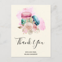 Colourful Macarons and Flowers Watercolor Thank Yo