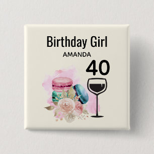 Colourful Macarons and Wine Birthday Girl 15 Cm Square Badge