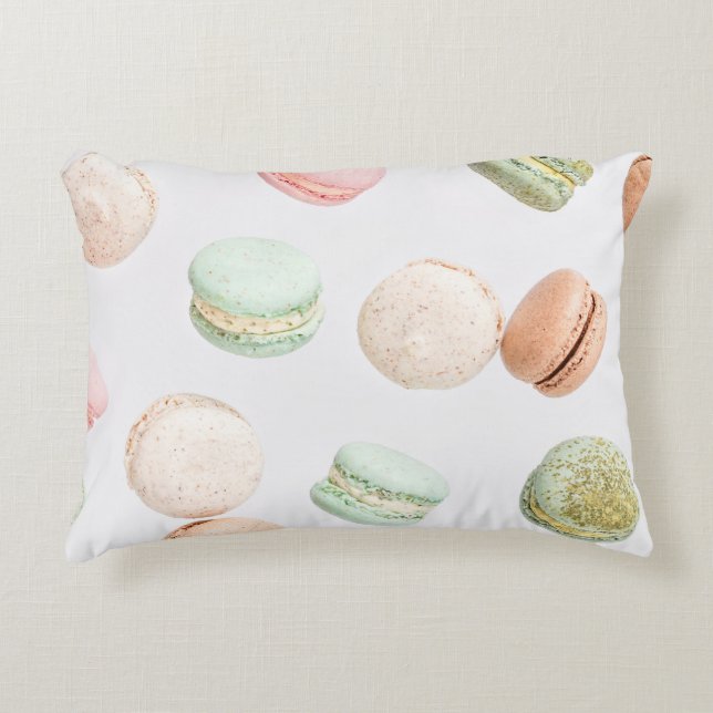 Colourful Macarons: Sweet Falling Pattern. Decorative Cushion (Front)