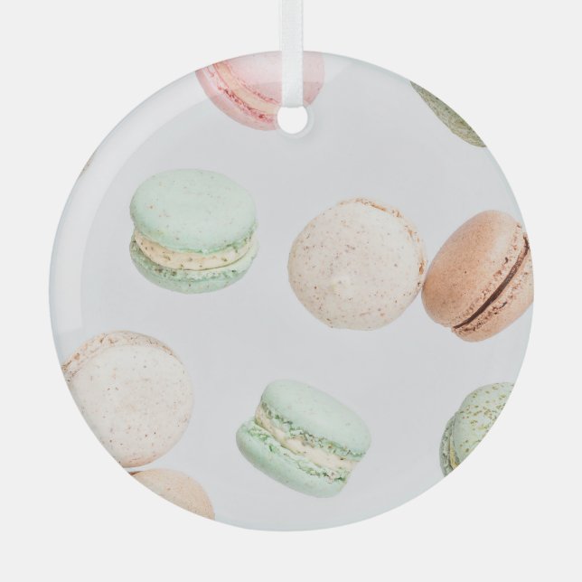 Colourful Macarons: Sweet Falling Pattern. Glass Tree Decoration (Front)