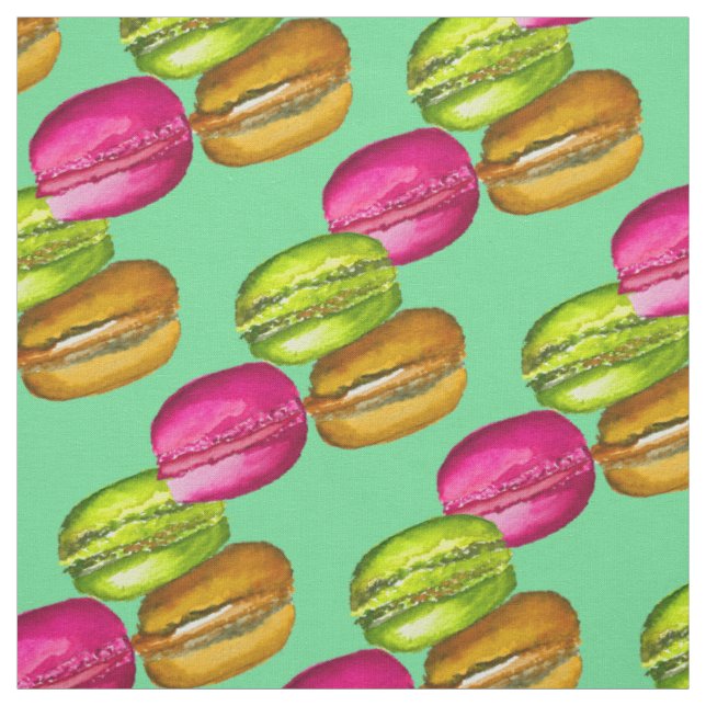 Colourful Macarons watercolor art funky Fabric (Swatch)