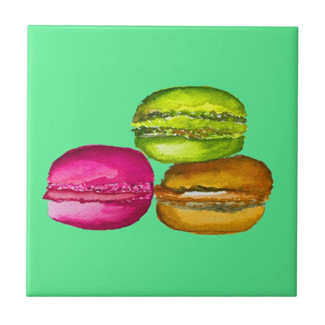 Colourful Macarons watercolor art funky Tile (Front)