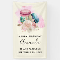 Colourful Macarons Watercolor Happy Birthday Banne