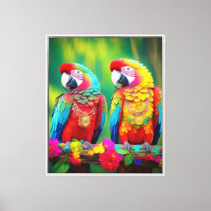 Colourful Macaw Birds On The Branch-67859 Canvas Print