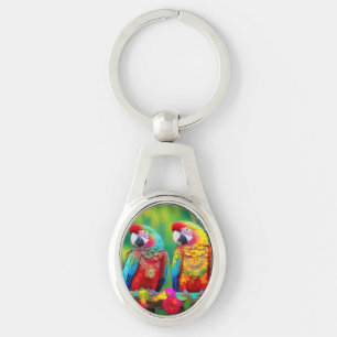 Colourful Macaw Birds On The Branch-67859 Key Ring