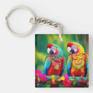 Colourful Macaw Birds On The Branch-67859 Key Ring